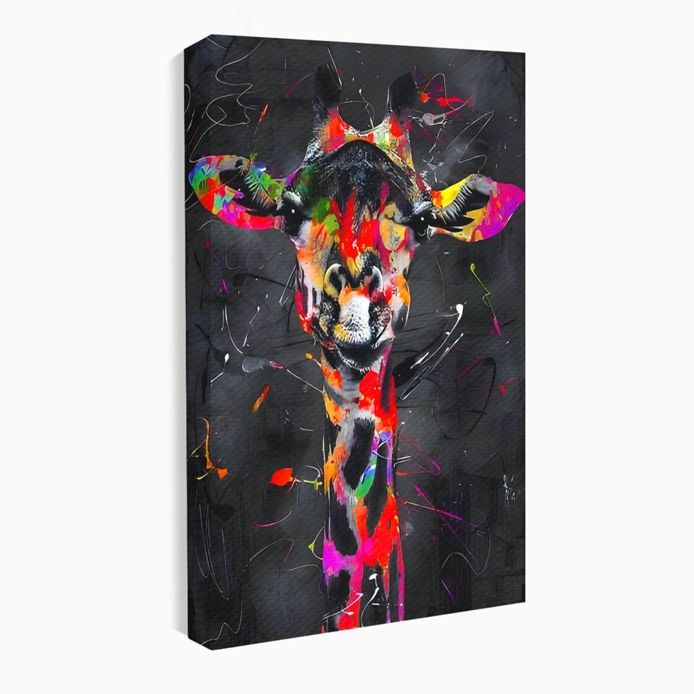 Tablou canvas cu tablou canvas cu girafa multicolor, fara rama, pe sasiu de lemn